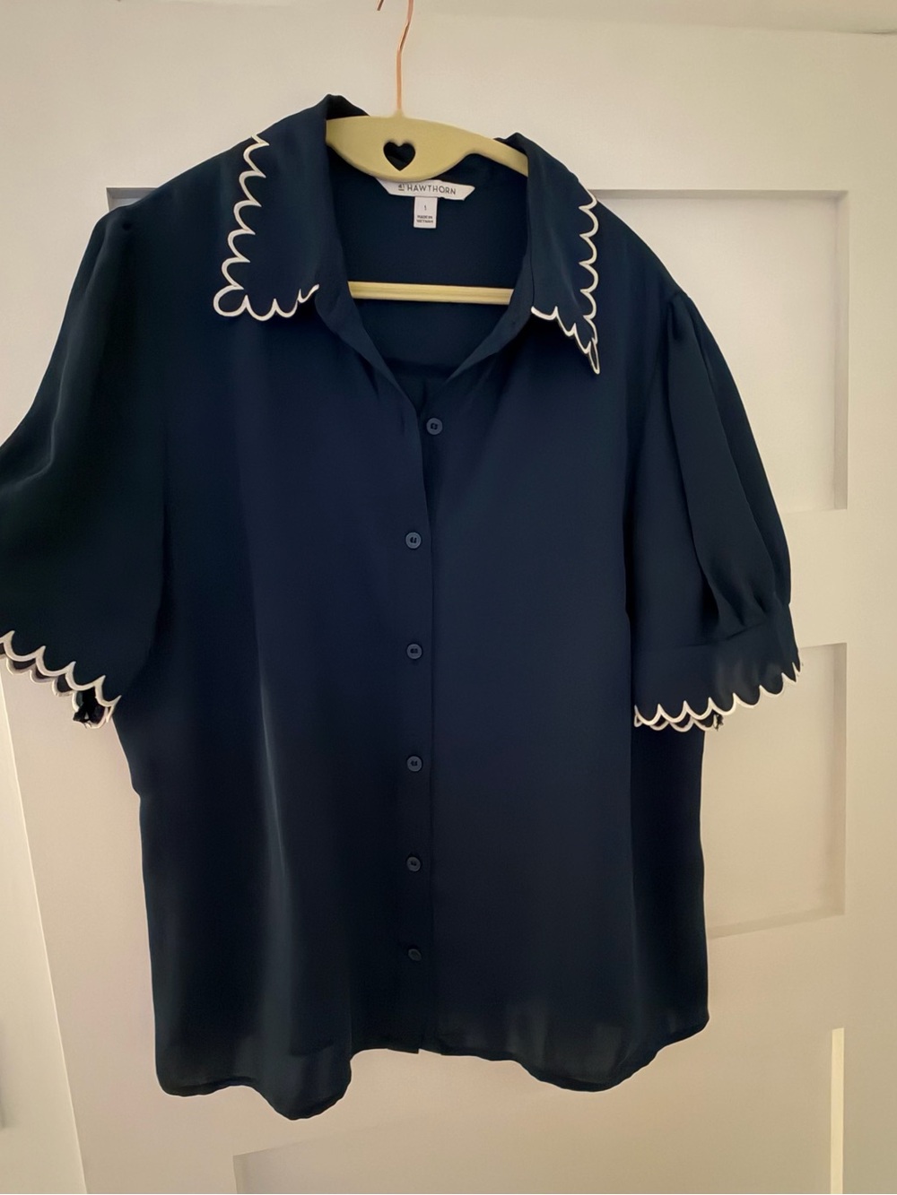 41 Hawthorn Navy Button-Front Blouse with Scalloped Contrast Collar